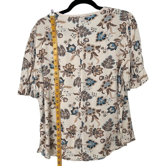 Lane Bryant Plus Size Smocked Floral Top Short-Sleeve Split-Neck Bib Top (14) - Picture 6 of 15